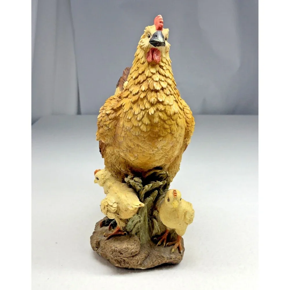 Hen with Chicks Figurine Farmhouse Chicken Statue Country Kitchen Decor